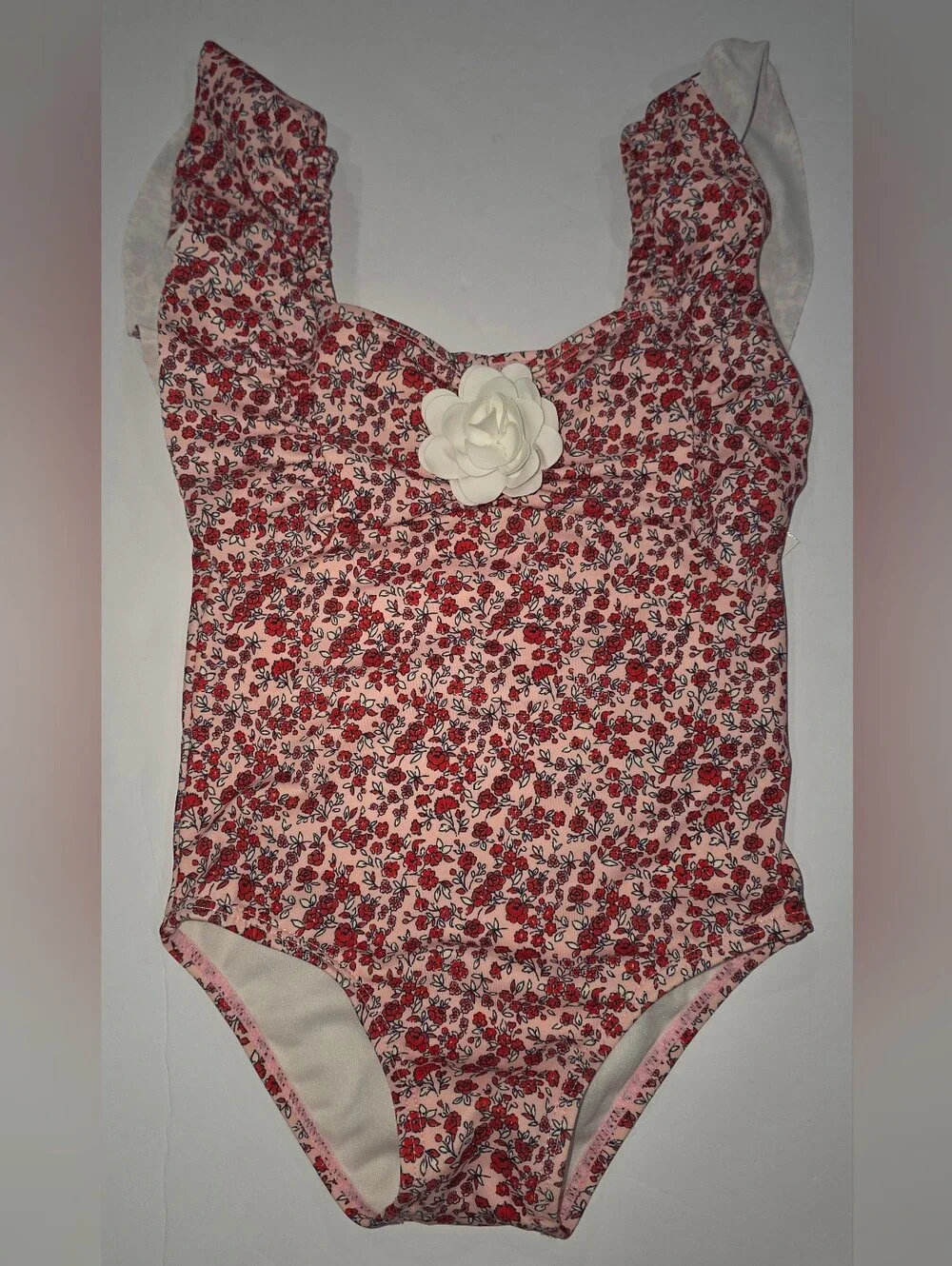Janie and Jack Pink Floral One-Piece Swimsuit with White Flower Size 3